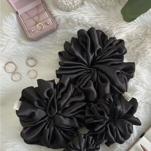 Elegant Black Satin Handmade Scrunchies set of 5